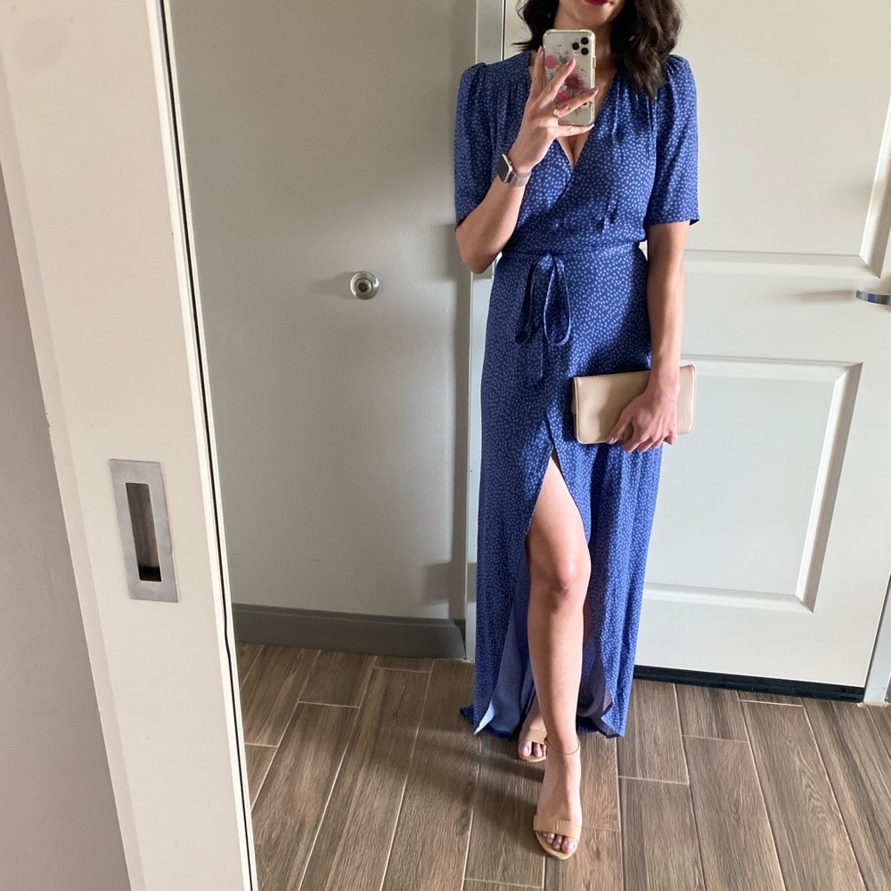 Reformation Blue Floral Print Wrap Maxi Dress Size XS